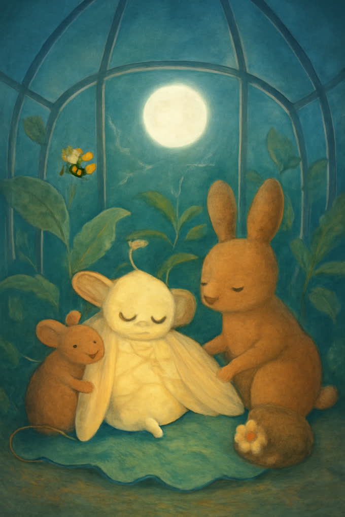Cover illustration for Little Moth's Glasshouse Goodnight
