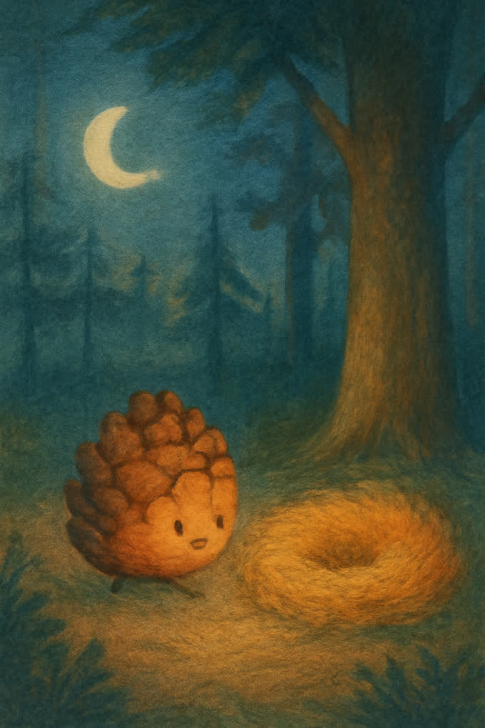 Cover illustration for Pip the Pinecone at Dusk