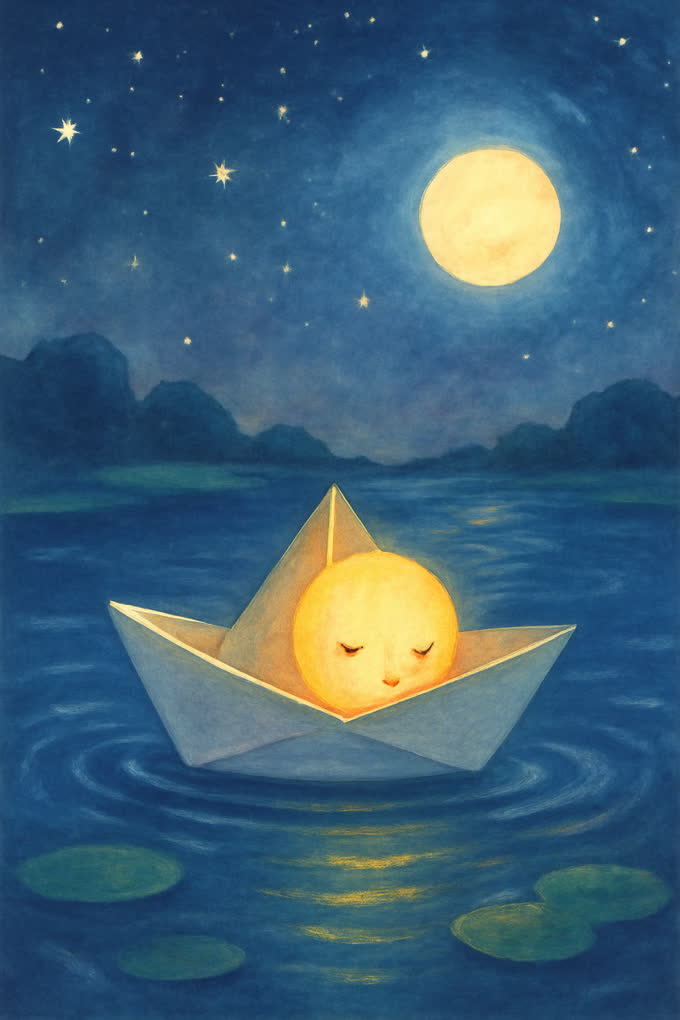 Cover illustration for The Moonbeam in the Paper Boat